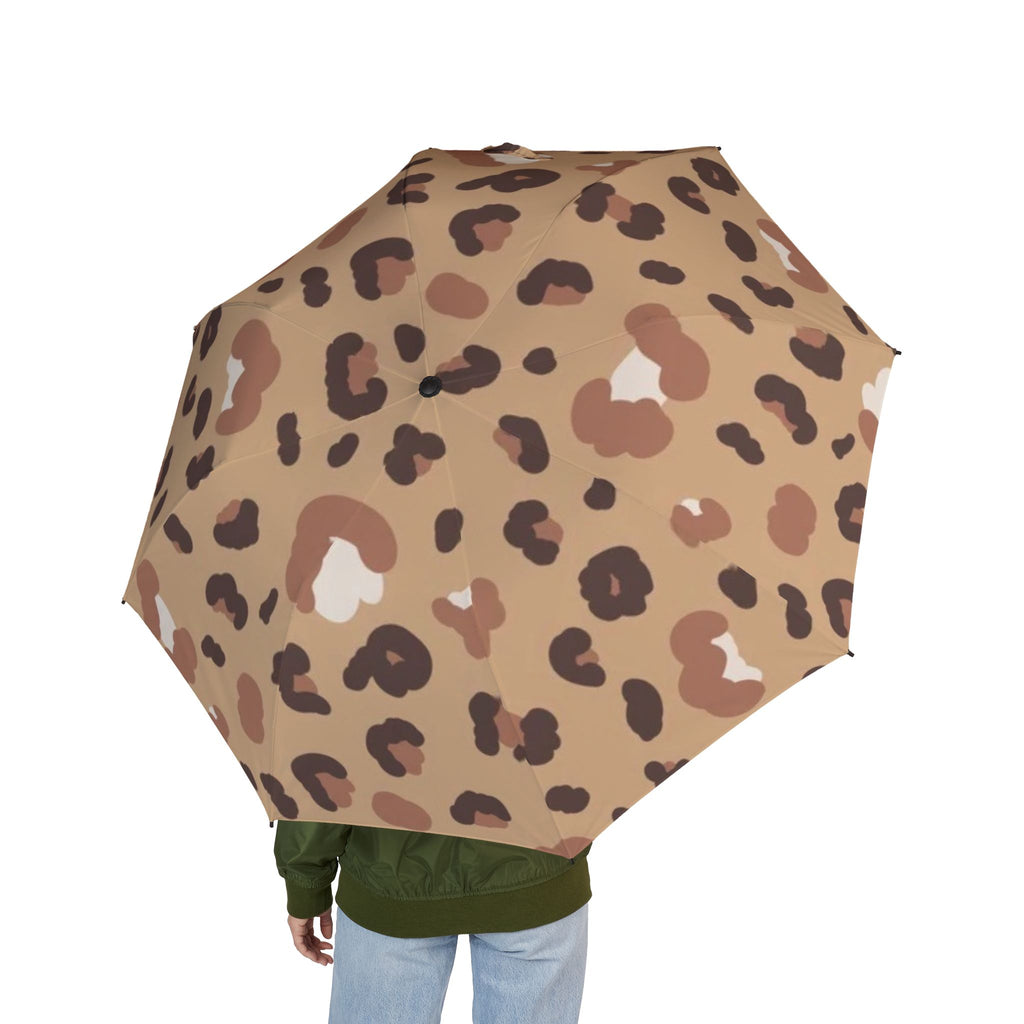 Leopard Print Foldable Umbrella — Compact Semi‑Automatic Rain Travel Umbrella