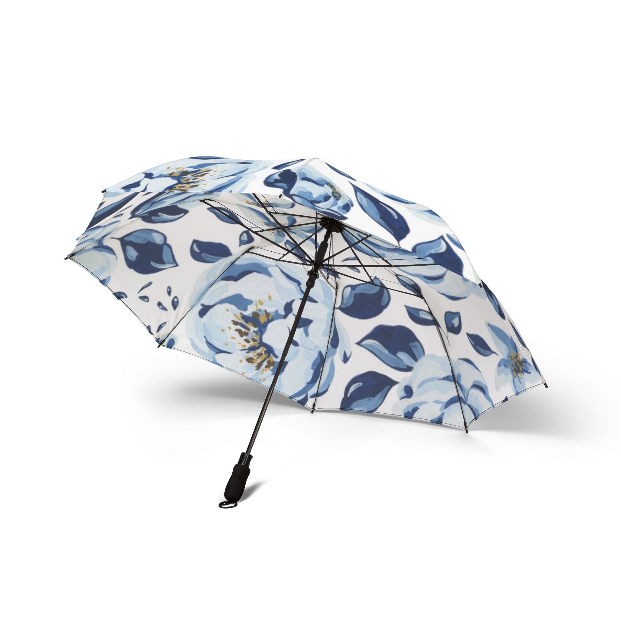Foldable Umbrella — Blue Watercolor Floral Semi-Automatic Compact Umbrella