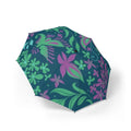 Floral Foldable Umbrella — Teal & Purple Semi-Automatic Compact Rain Parasol