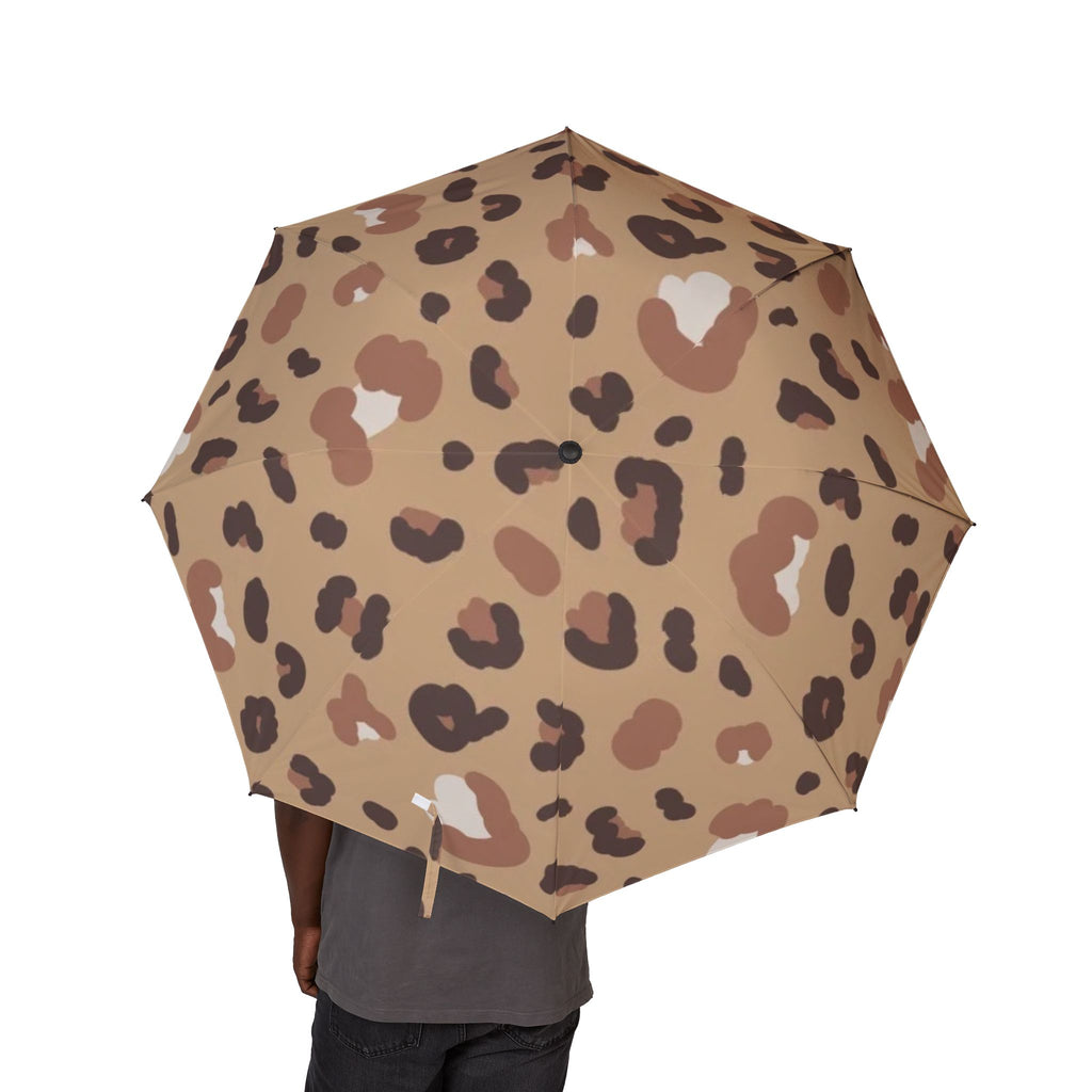 Leopard Print Foldable Umbrella — Compact Semi‑Automatic Rain Travel Umbrella