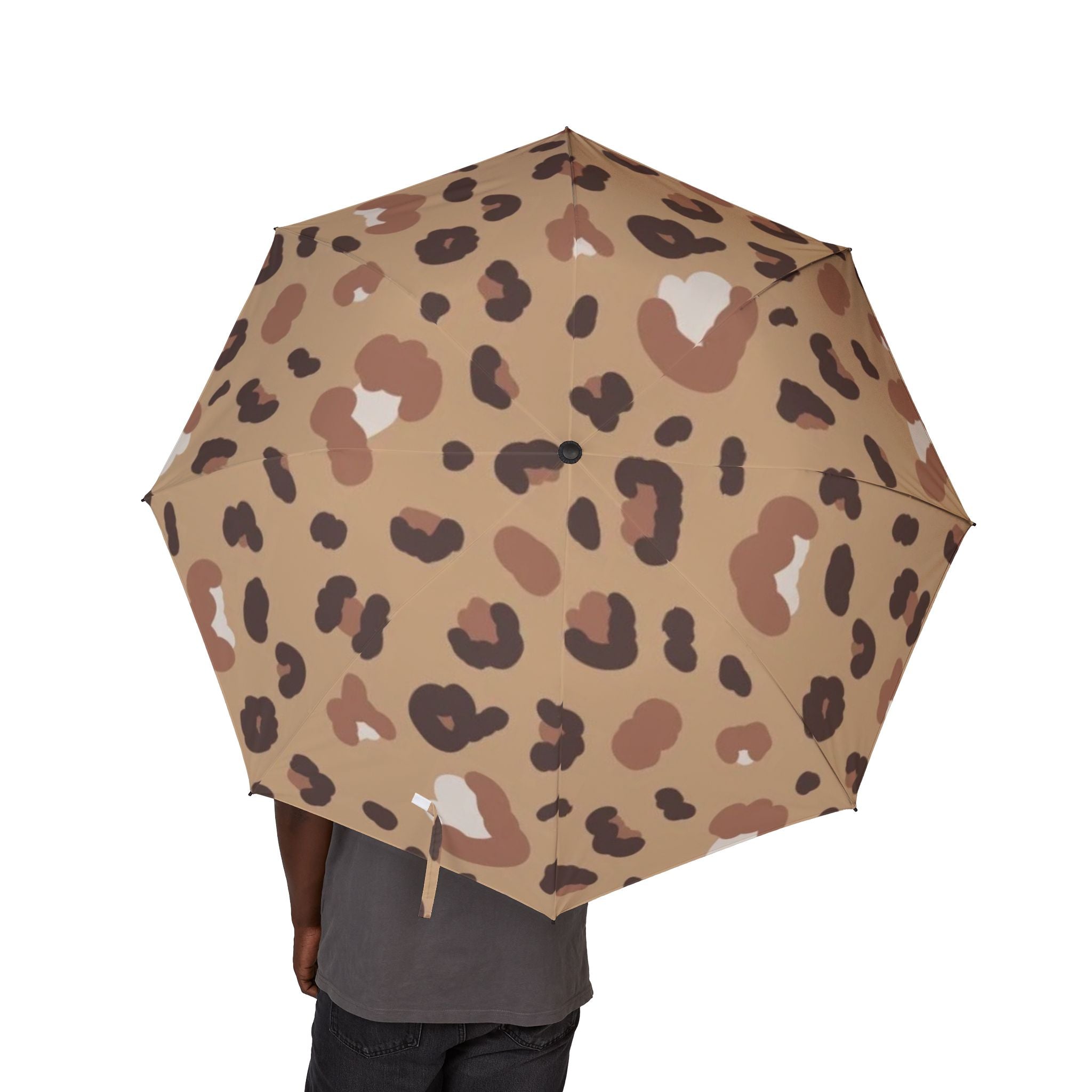 Leopard Print Foldable Umbrella — Compact Semi‑Automatic Rain Travel Umbrella
