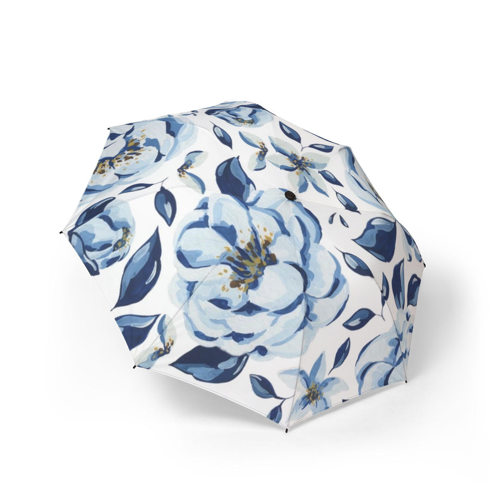 Foldable Umbrella — Blue Watercolor Floral Semi-Automatic Compact Umbrella